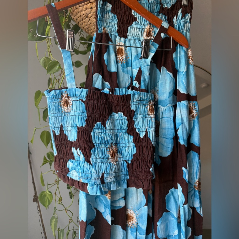 Floral Blue and Brown Skirt Set - Picture 4 of 12